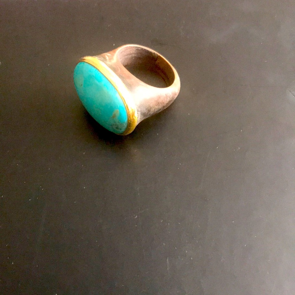 Turquoise and wood statement ring
